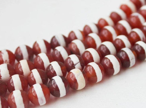 Red White Tibetan Agate Gemstone Beads, 8mm, Faceted